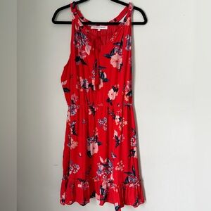 Cupcakes and Cashmere Red Floral Sleeveless Dress Size L, Tassel, Ruffle Hem